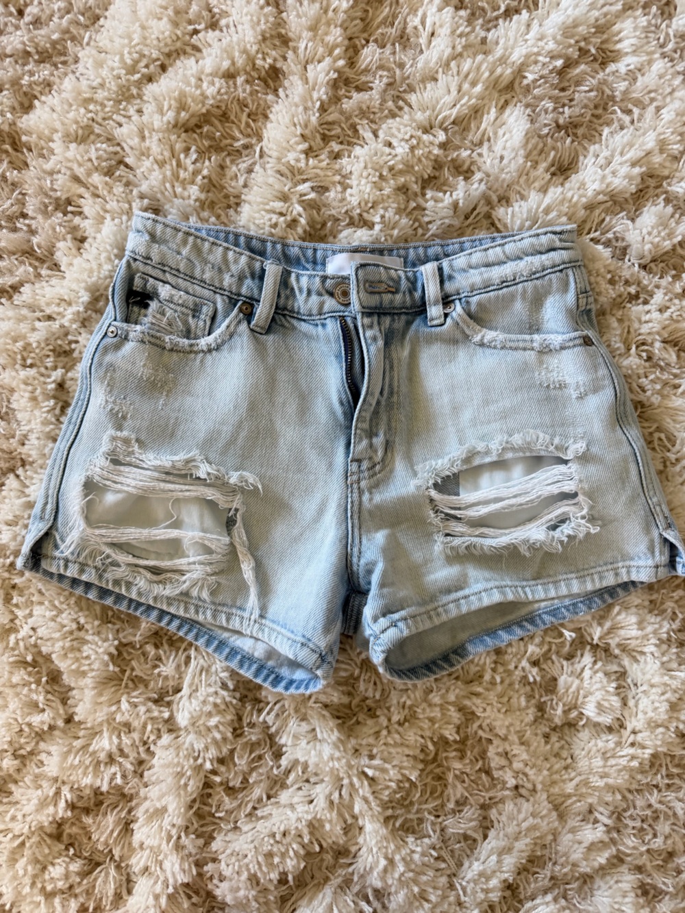KanCan Light Wash Ripped Denim Shorties